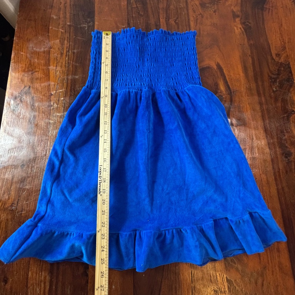 Juicy by Juicy Couture Womens Royal Blue Velour Smocked Tube Dress Ruffle Hem L - Picture 6 of 6